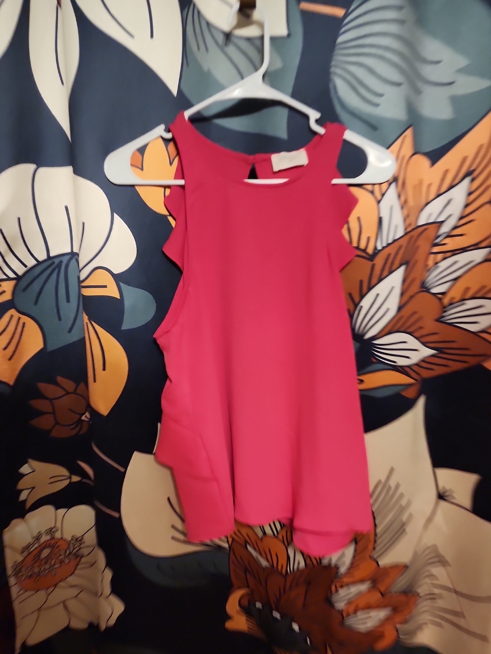 Everly Hot Pink Ruffle Sleeveless Blouse